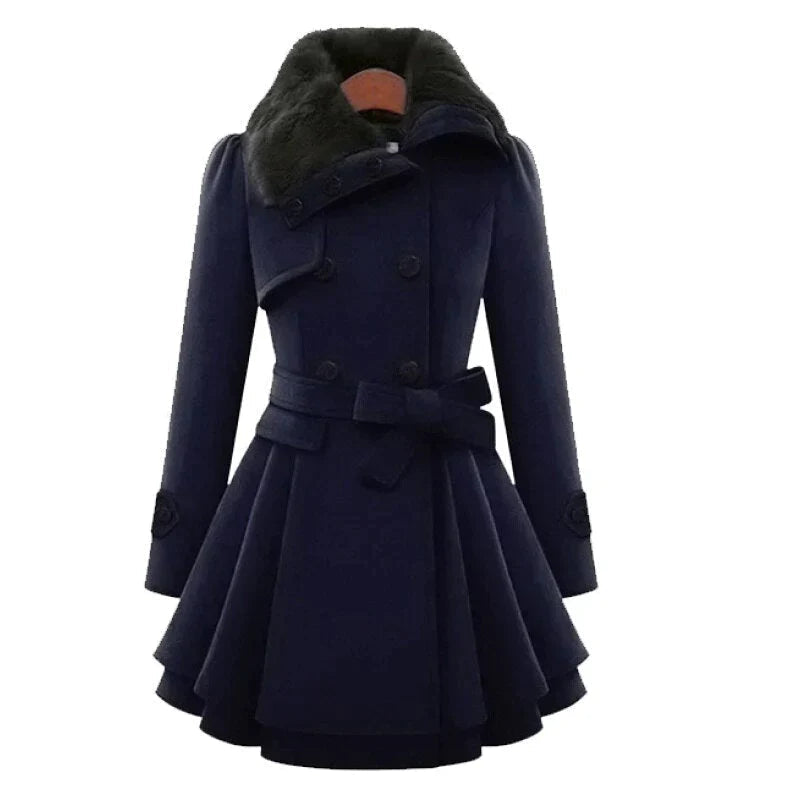 Damen Trenchcoat Vegan Fell Gürtel Stylish
