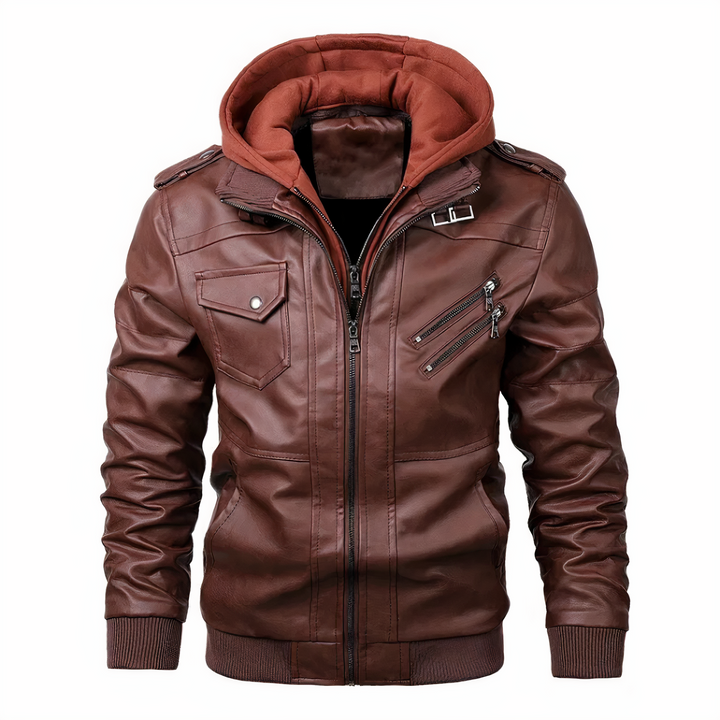 Stilvolle Lederjacke Damen Kapuze