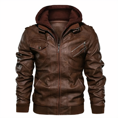 Herren Lederjacke Motorrad Style Schwarz