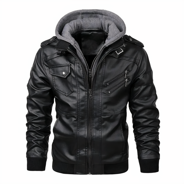 Herren Lederjacke Motorrad Style Schwarz