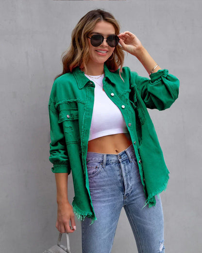 Rissige Denimjacke Trendy Style