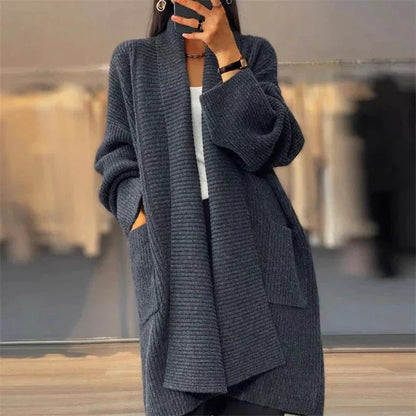 Damen Strickjacke Lang Schalkragen