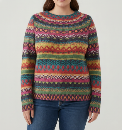 Damen Buntkarierter Strickpullover Große Größen