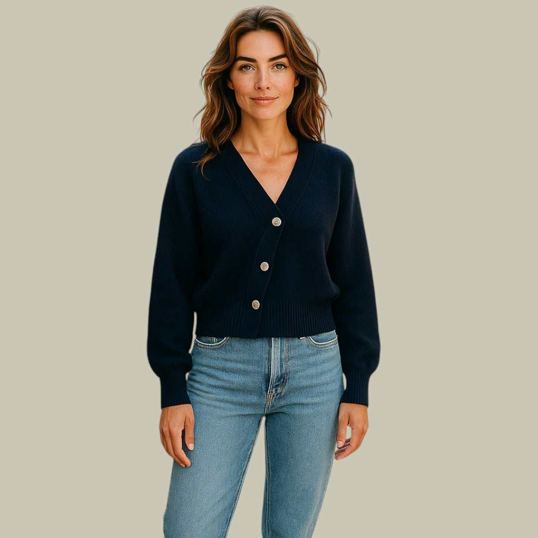 Damen Merinowoll-Strickjacke Weich V-Ausschnitt - IdealeKleiden