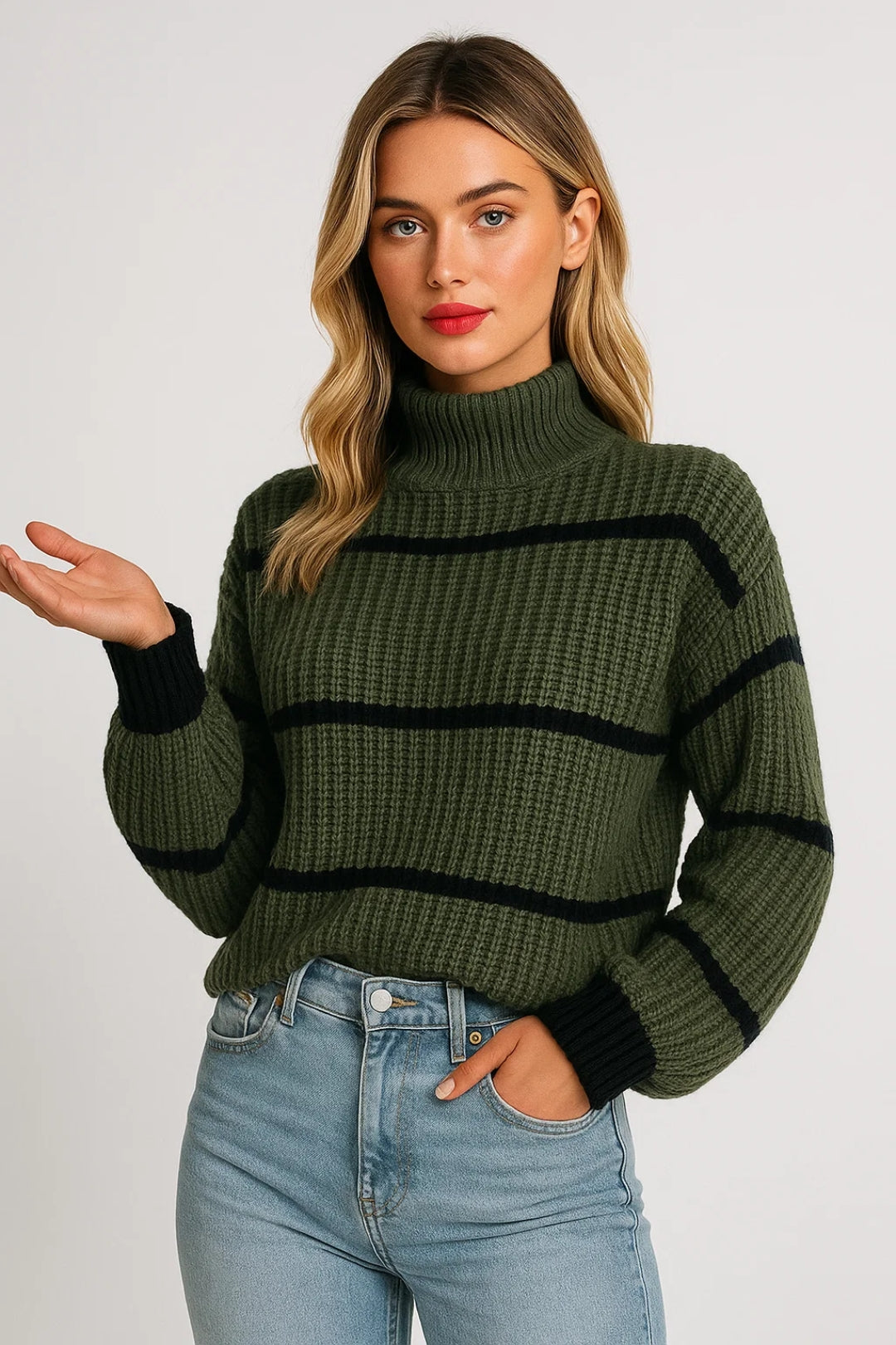 Stylische Pullover Damen | Stehkragen Streifen Design