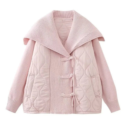 Damen Winterjacke Gefüttert Rippdetails Breiter Kragen