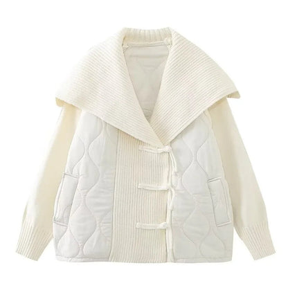 Damen Winterjacke Gefüttert Rippdetails Breiter Kragen
