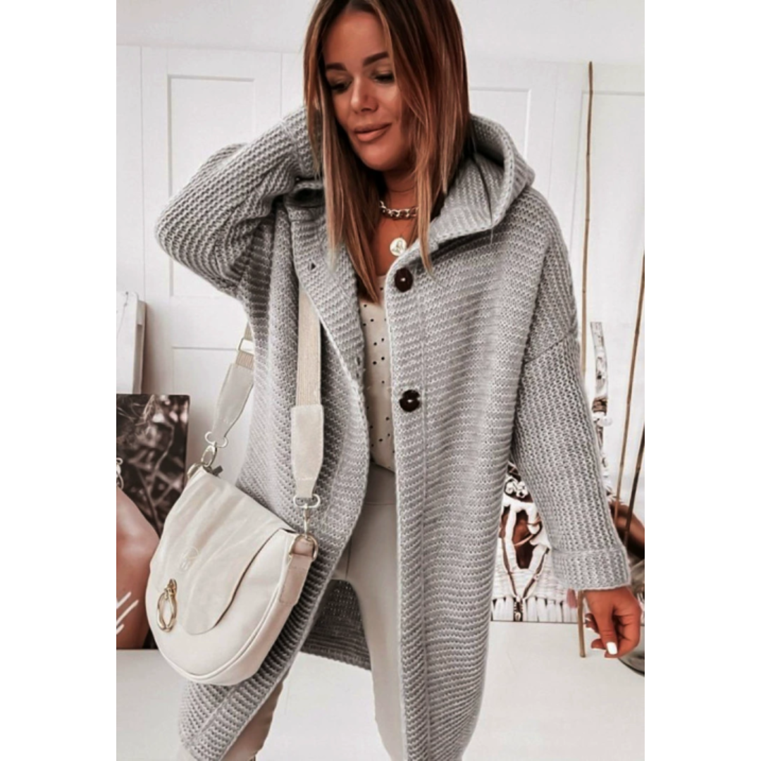 Damen Oversized Cardigan Kapuze Langarm
