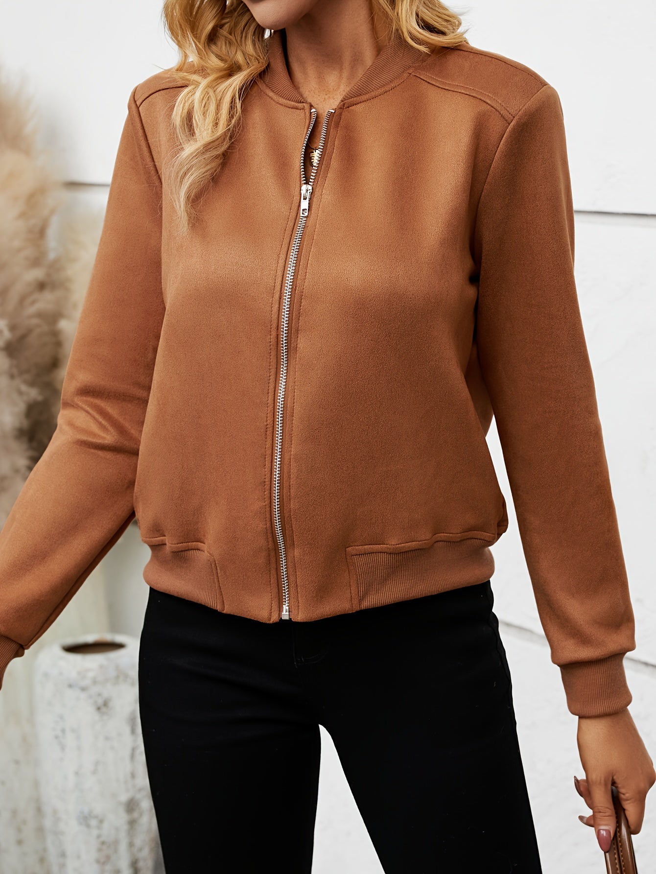 Modische Damen Bomberjacke Zip Auf