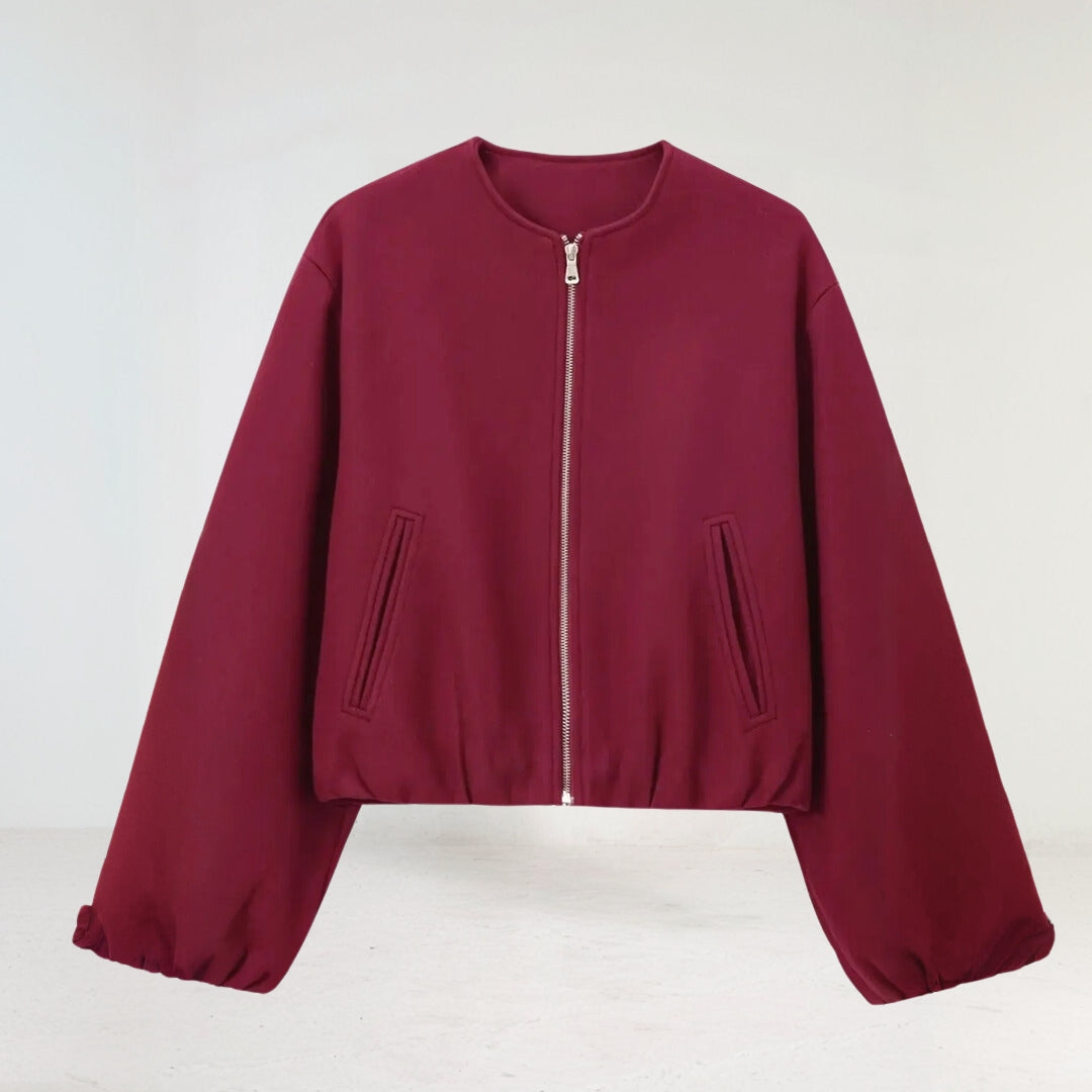 Modische Frauen Bomberjacke Ballonärmel Zip