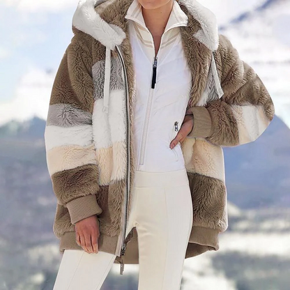 Eleganter Damen Wintermantel Kontrast Stepp
