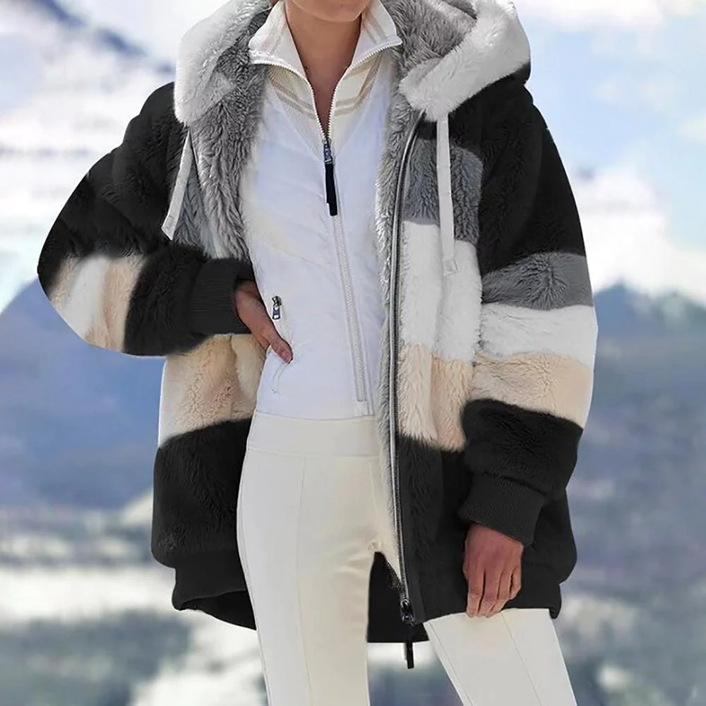 Eleganter Damen Wintermantel Kontrast Stepp