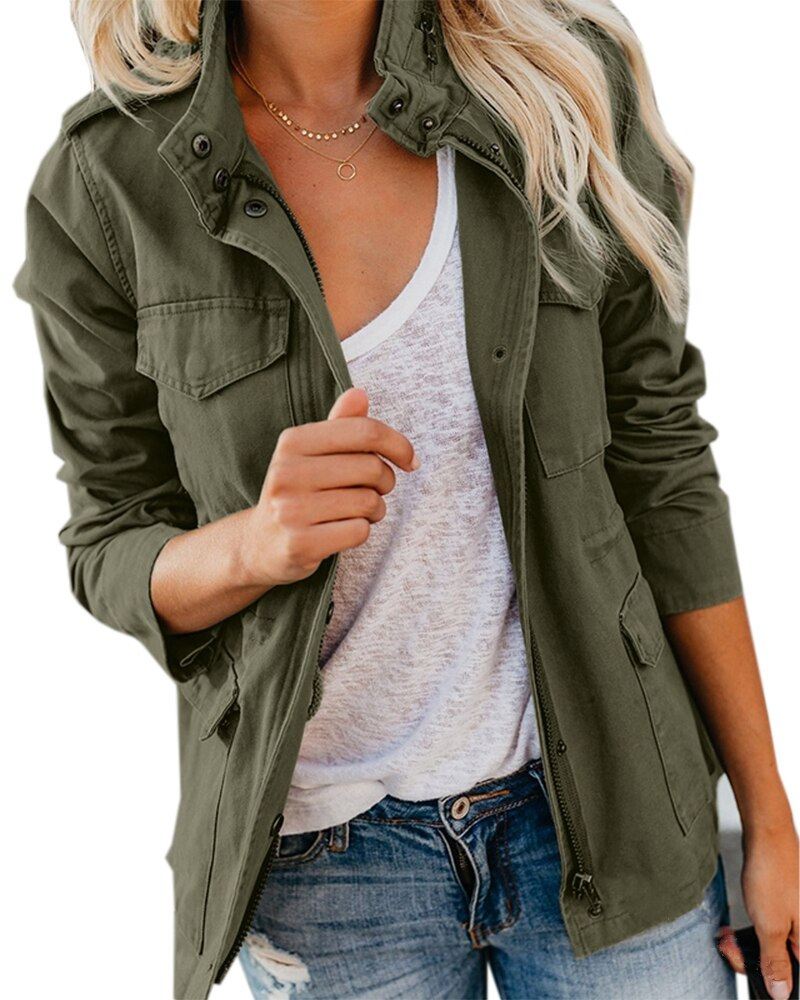 Damen Herbstjacke Baumwolle Taschen Trend - IdealeKleiden