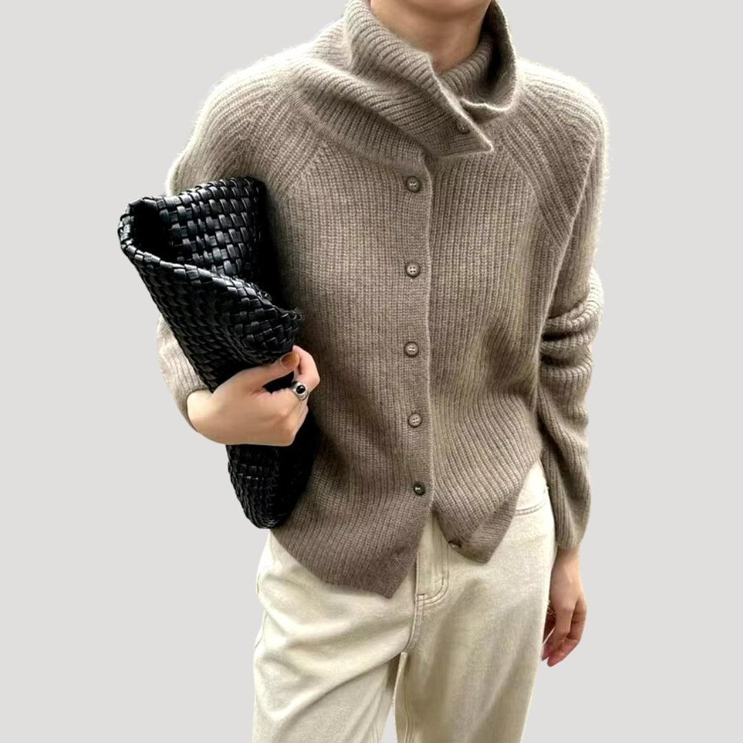 Damen Cardigan Grobstrick Langarm mit Knöpfen
