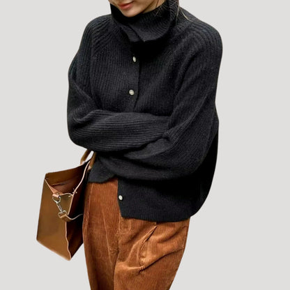 Damen Cardigan Grobstrick Langarm mit Knöpfen
