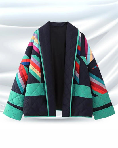 Übergroße Damenjacke Vintage Stil Bunt Gemustert