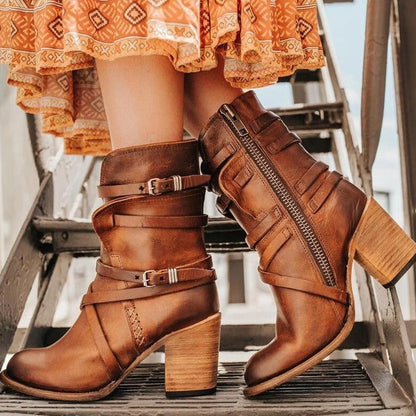 Damen Lederstiefel Klassisch Elegantes Design