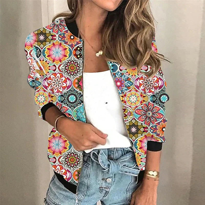 Blumen Bomberjacke Damen Vintage Style