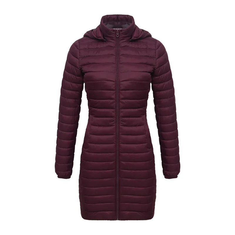 Schmale Winterjacke Reißverschluss Kapuze Baumwolle