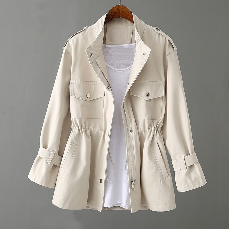 Einfache Damenjacke mit Kordelzug und Einfarbdesign