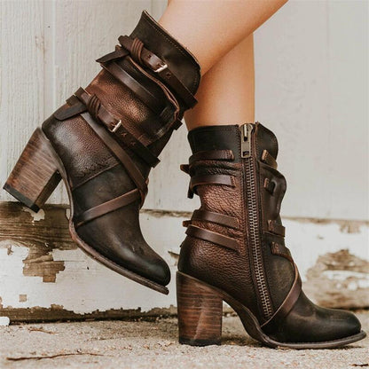 Stylische Lederstiefel Damen Retro