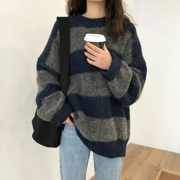 Französischer Winterpullover Damen Zweifarbig - IdealeKleiden