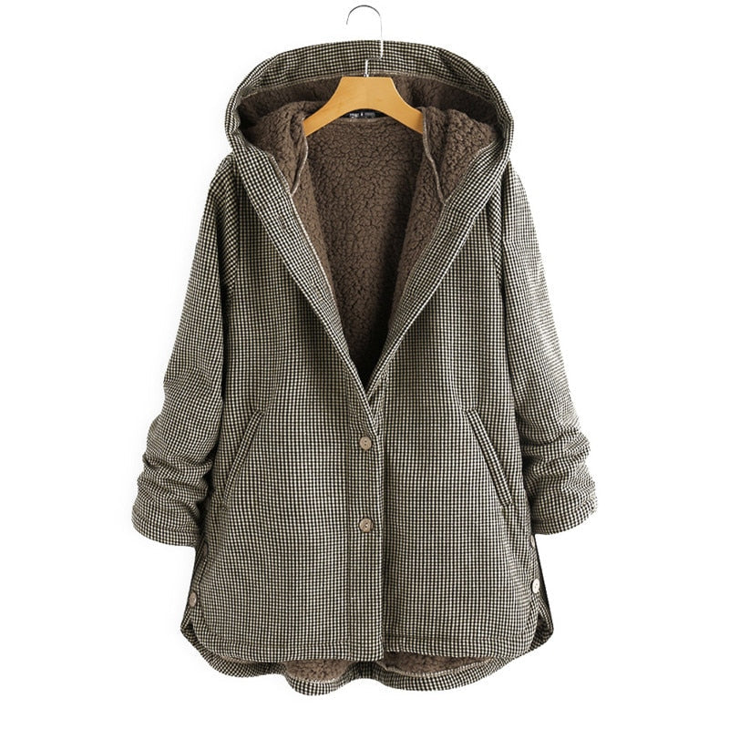 Oversized Fleece-Jacke Damen Kapuzenmantel Warm