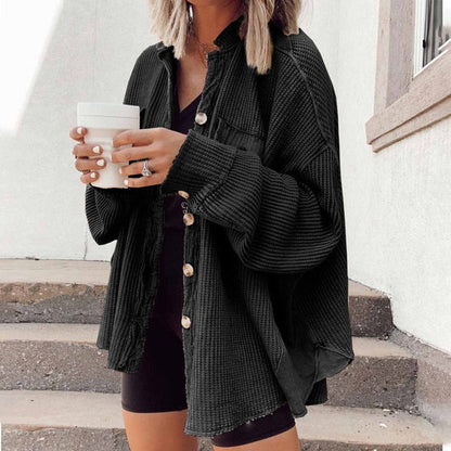 Damen Strickjacke Lässig Gerippt Casual
