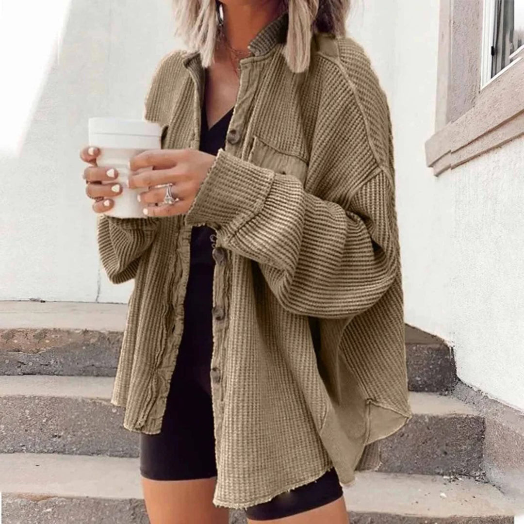 Damen Strickjacke Lässig Gerippt Casual