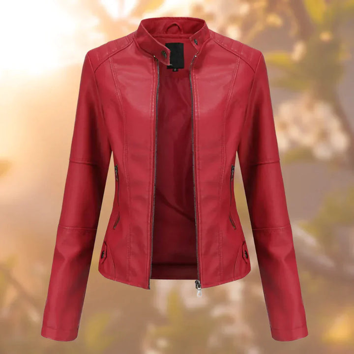 Stilvolle Lederjacke Frauen Elegant Schwarz