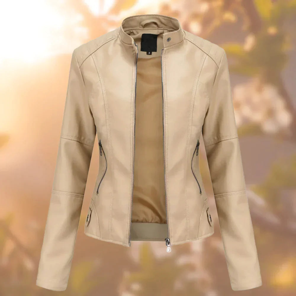 Stilvolle Lederjacke Frauen Elegant Schwarz