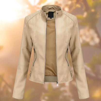 Stilvolle Lederjacke Frauen Elegant Schwarz