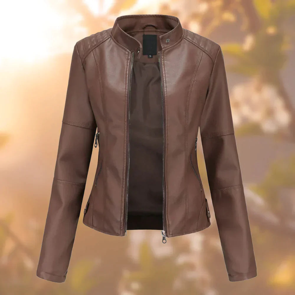 Stilvolle Lederjacke Frauen Elegant Schwarz