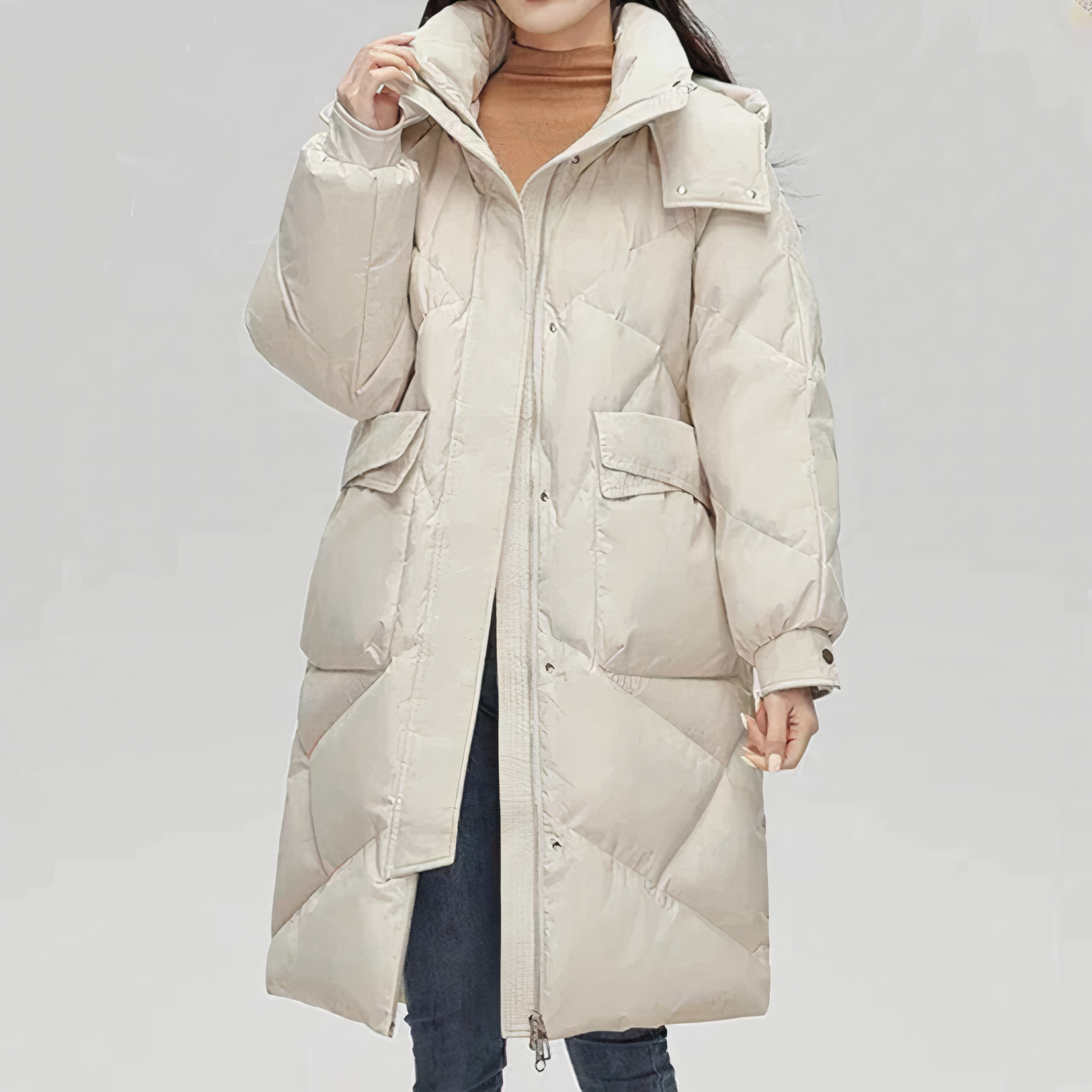 Winterjacke Damen Lang Daunen gefüttert - IdealeKleiden