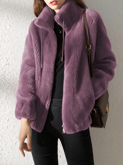 Weiche Fleecejacke Teddy Look - Hoher Kragen - Reißverschluss