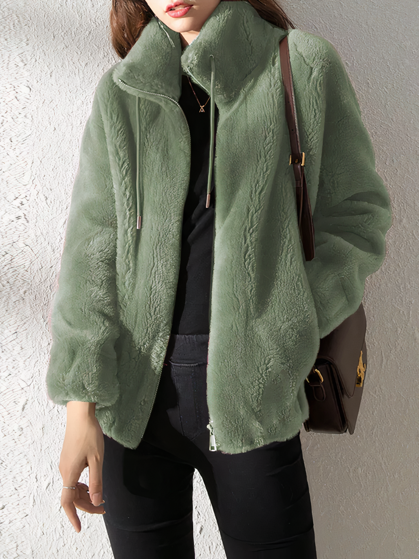 Weiche Fleecejacke Teddy Look - Hoher Kragen - Reißverschluss