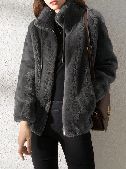 Weiche Fleecejacke Teddy Look - Hoher Kragen - Reißverschluss