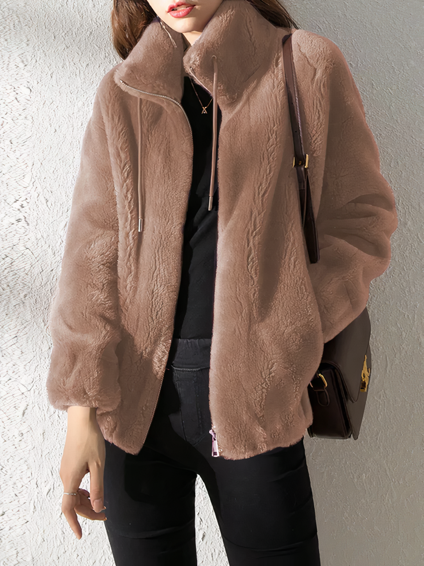 Weiche Fleecejacke Teddy Look - Hoher Kragen - Reißverschluss
