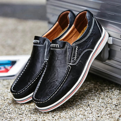 Bequeme Leder Halbschuhe Herren Slip On - IdealeKleiden