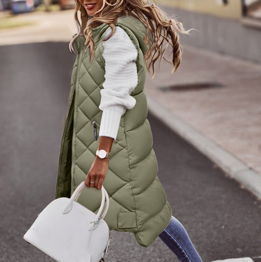 Damen Winterweste Lang Kapuzenparka - IdealeKleiden