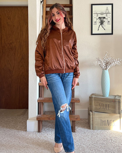 Moderne Damen Bomberjacke Mit Taschen Reißverschluss