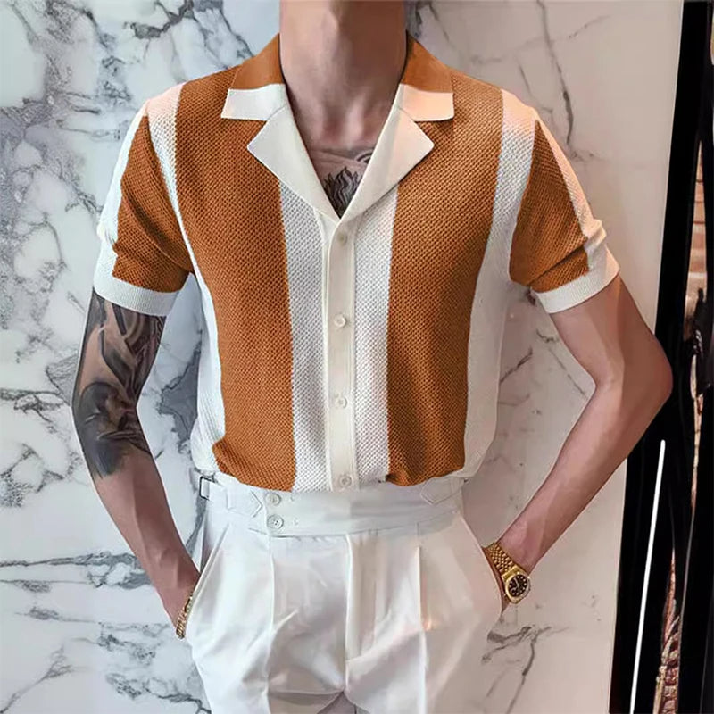 Herren Polohemd Kurzarm Streifen Design