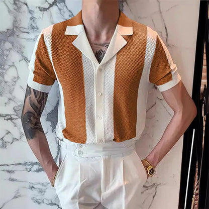 Herren Polohemd Kurzarm Streifen Design