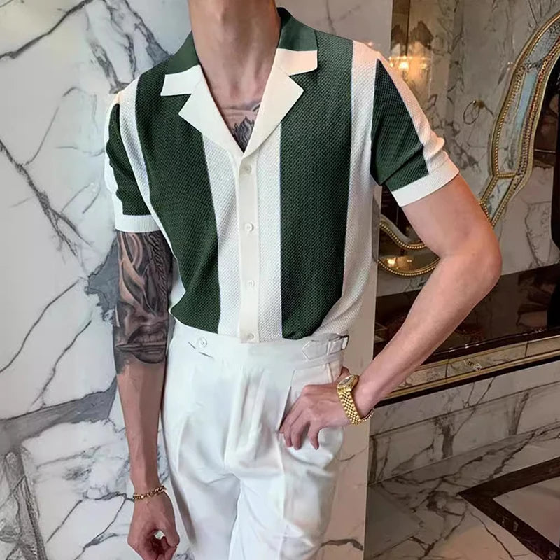 Herren Polohemd Kurzarm Streifen Design