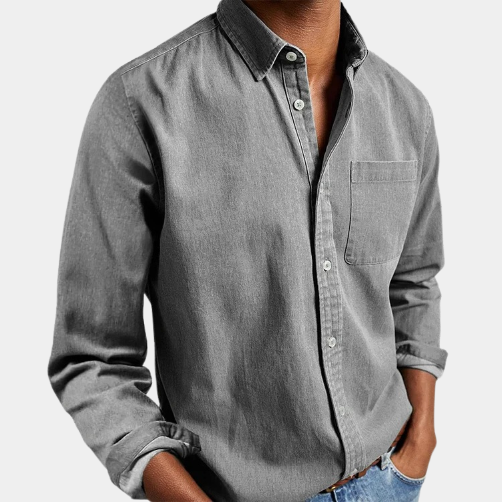 Herren Denim Hemd Langarm Blau - IdealeKleiden