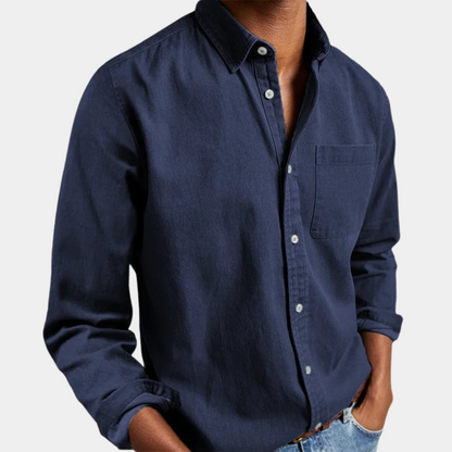 Herren Denim Hemd Langarm Blau