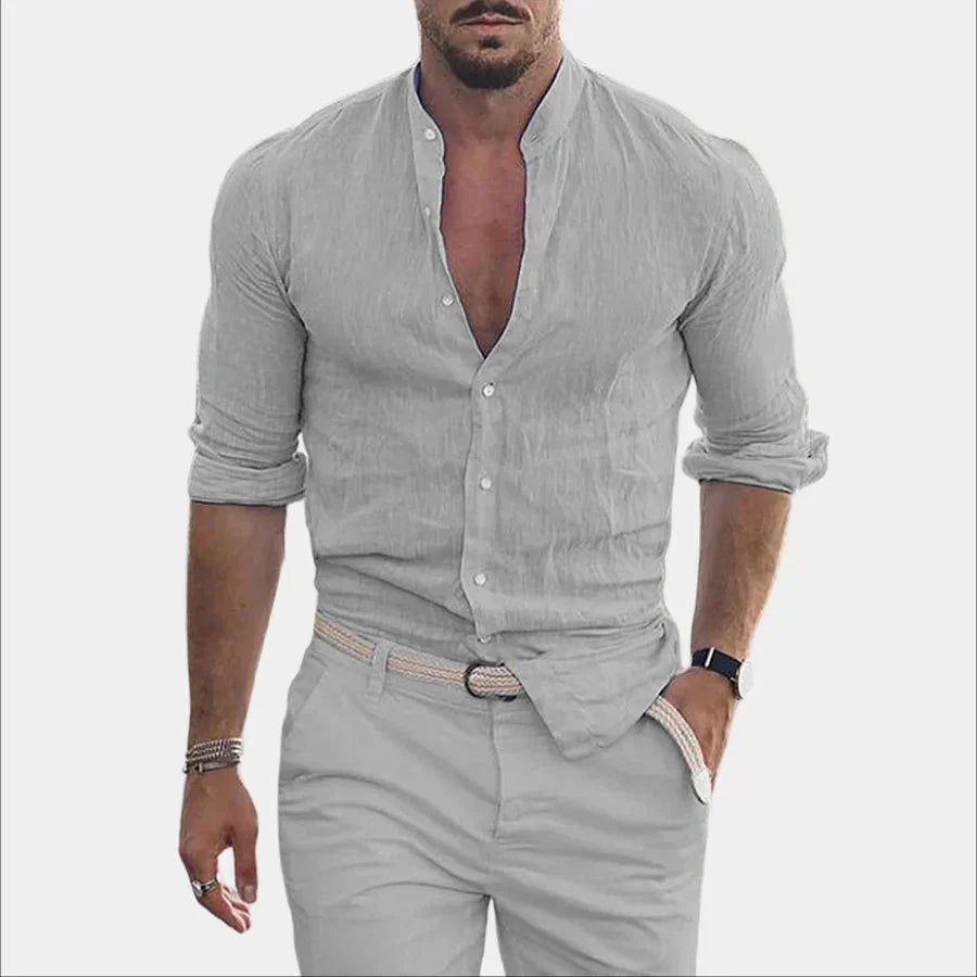 Herren Leinenhemd Langarm Baumwolle Elegant
