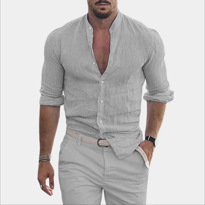Herren Leinenhemd Langarm Baumwolle Elegant