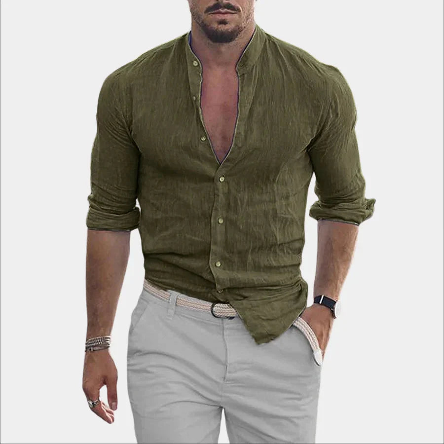 Herren Leinenhemd Langarm Baumwolle Elegant