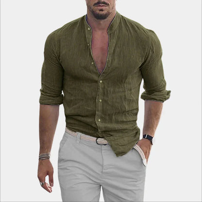Herren Leinenhemd Langarm Baumwolle Elegant